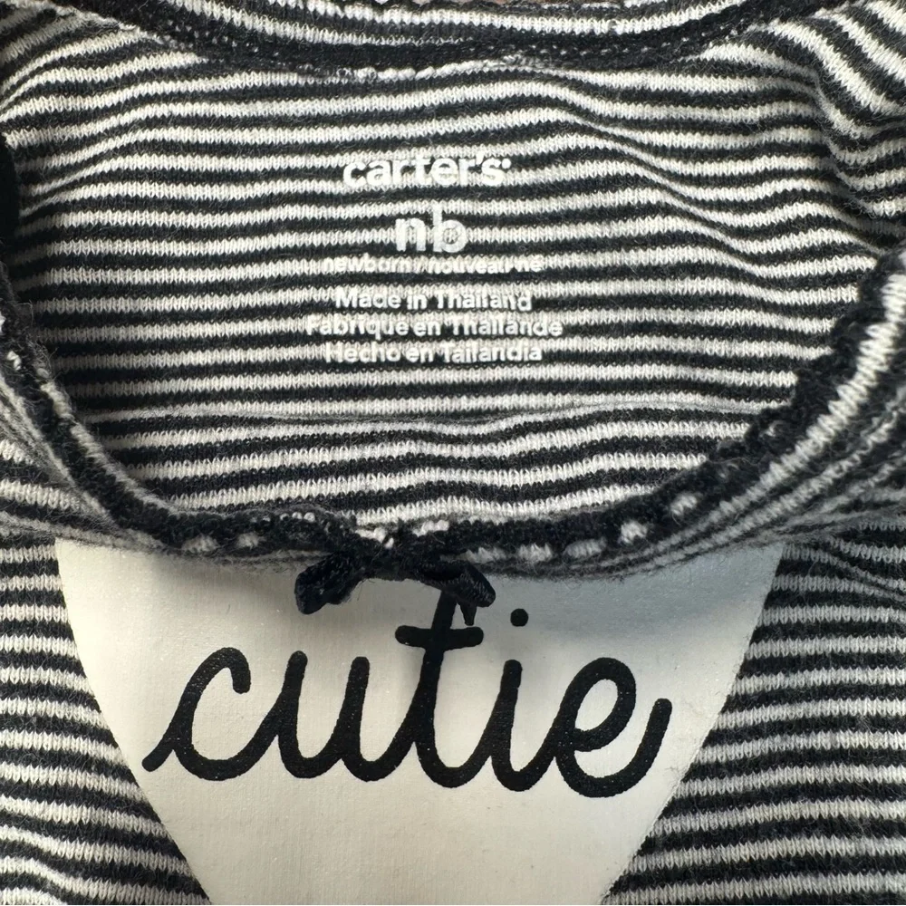 Carter's Black and White Striped Bodysuit with Heart Appliqué